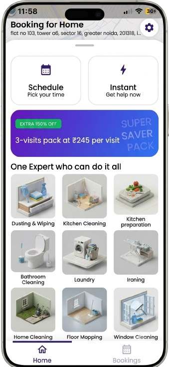 Choose a service on the Homesena app