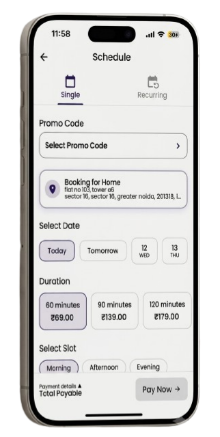Book your service on the Homesena app
